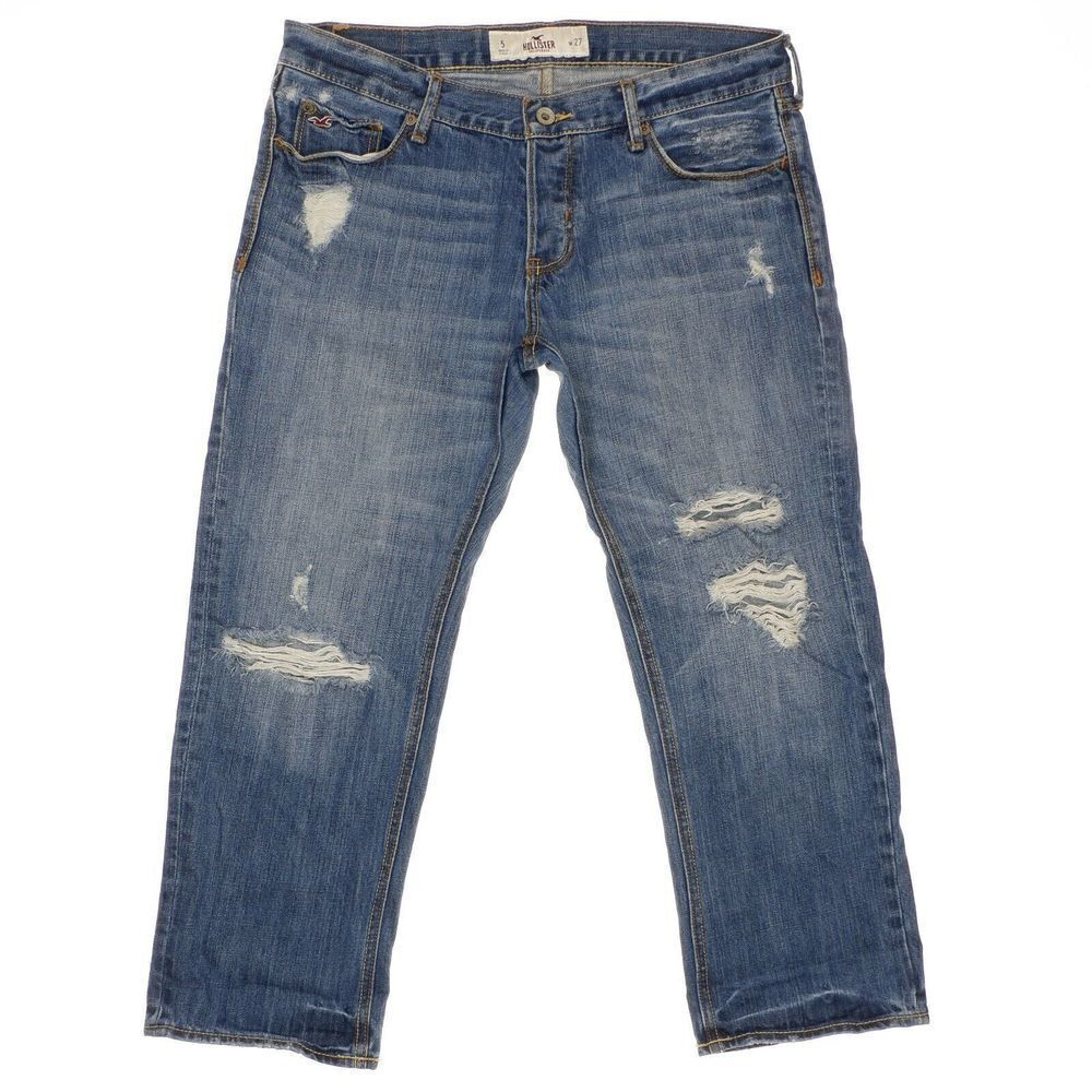 Hollister Cropped Jeans Size 5 Juniors Button Fly Distress Cotton Measure 31x24